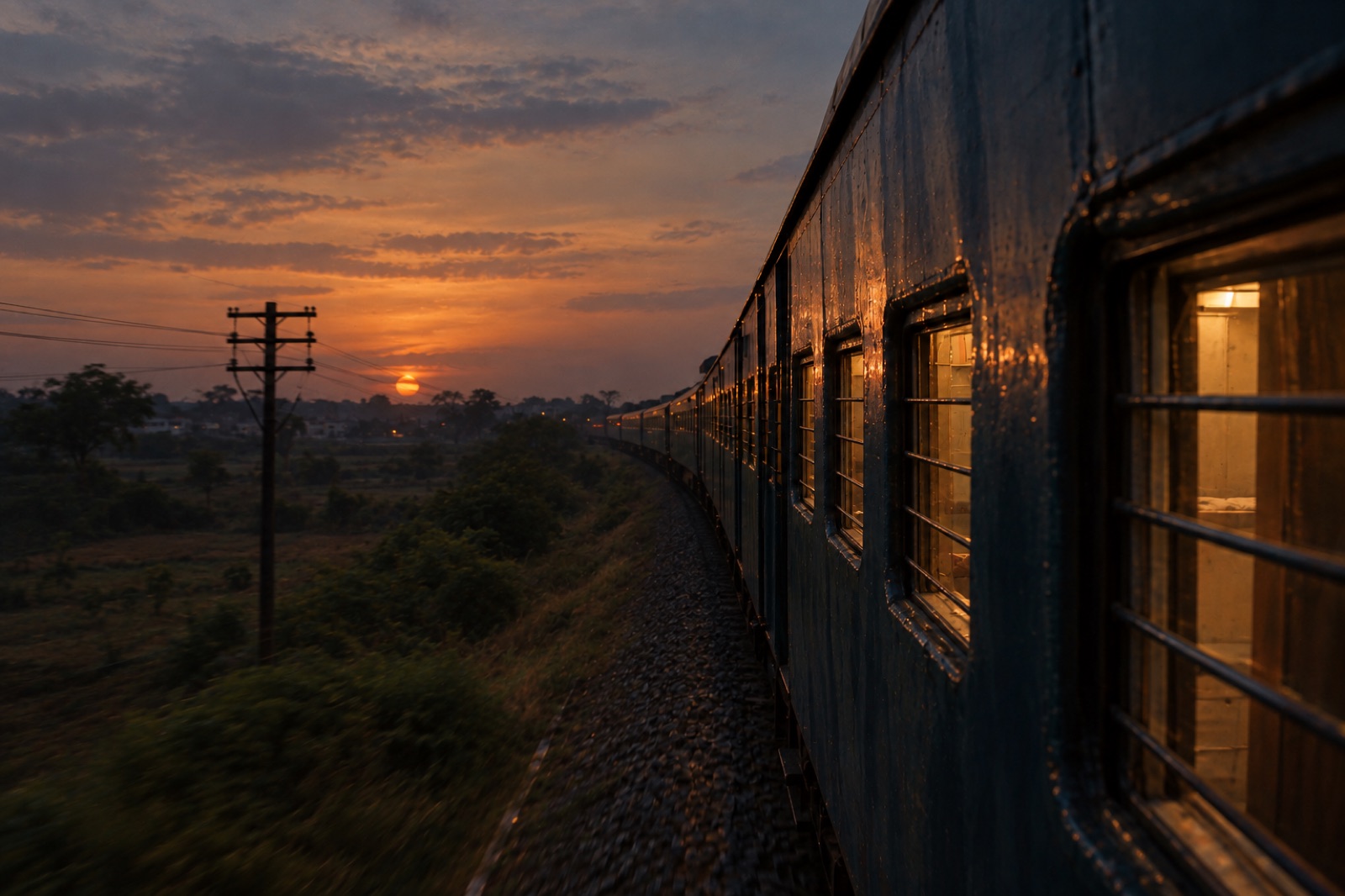 The overnight Konkan Queen at sunset
